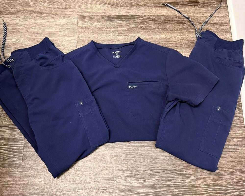 Jaanuu Navy Blue Scrub Set Size XS - V-Neck Top and (2) Jogger Pants